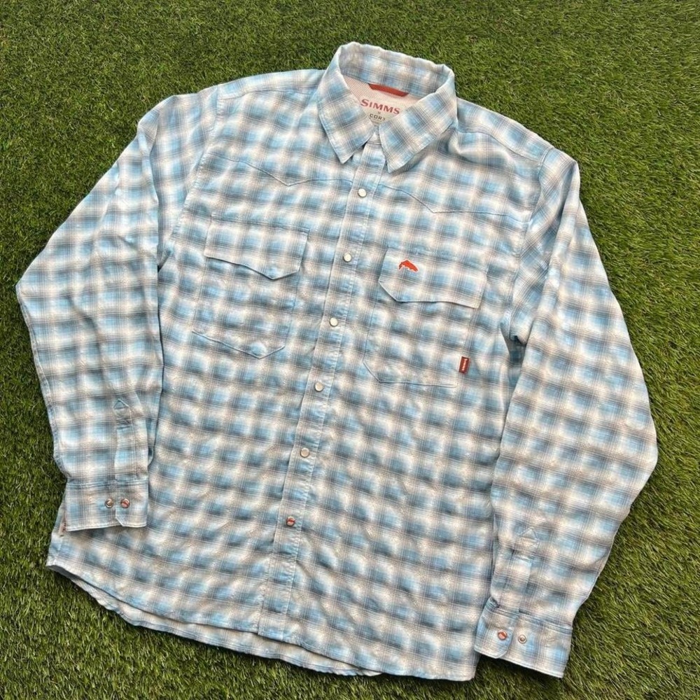 Simms Cor3 Fishing Shirt Mens M Vented Long Sleeve Snap Up Western Pearl Snap